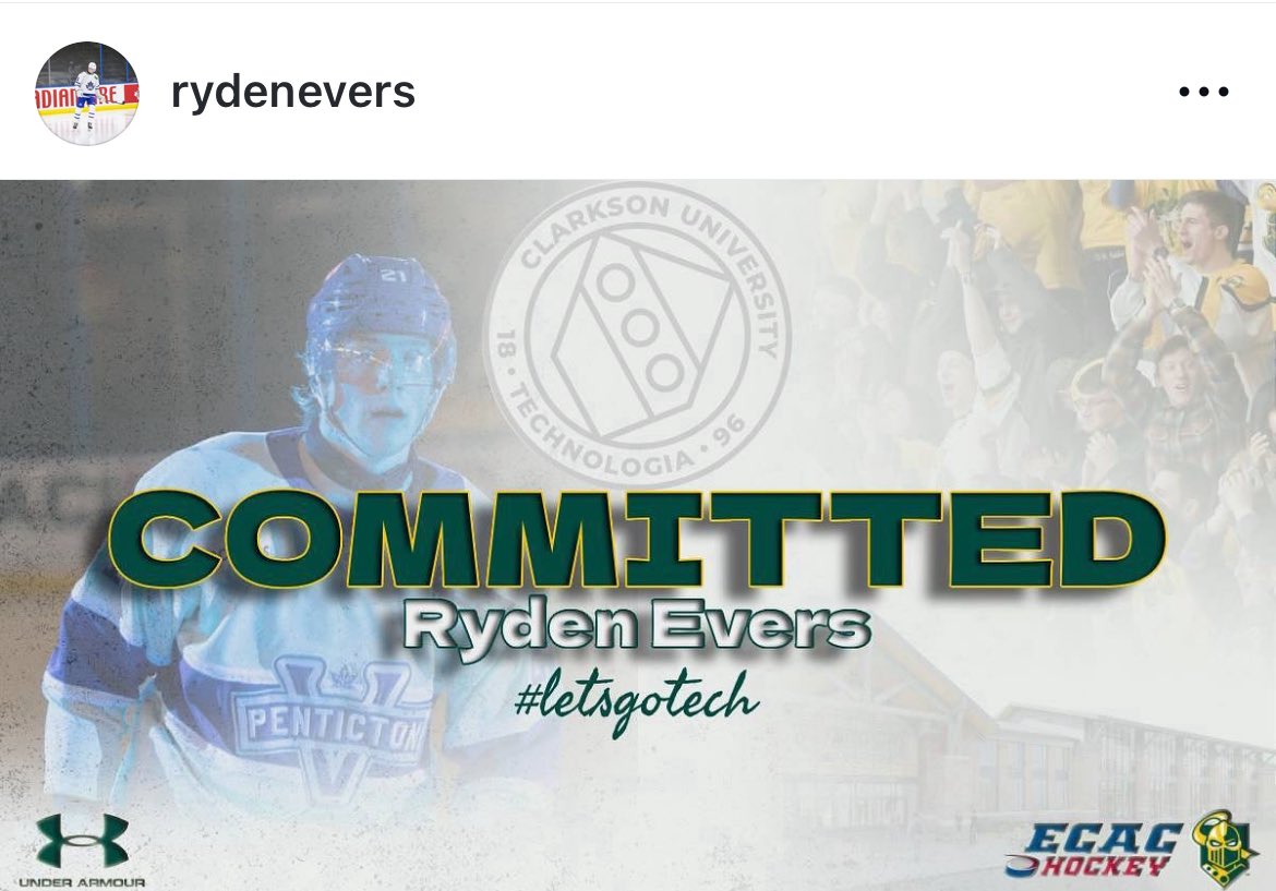 Puck Preps (@puckpreps) on Twitter photo 🚨 BREAKING 🚨 
Clarkson has received a commitment from 3.5 ⭐️ recruit Ryder Evers. The 6’4 forward out of British Columbia had 60 points in 54 games for the BCHLs Penticton Vees last season & will play for their WHL club in 2025-26. Evers was previously committed to Omaha. 🚨 BREAKING 🚨 
Clarkson has received a commitment from 3.5 ⭐️ recruit Ryder Evers. The 6’4 forward out of British Columbia had 60 points in 54 games for the BCHLs Penticton Vees last season & will play for their WHL club in 2025-26. Evers was previously committed to Omaha.
