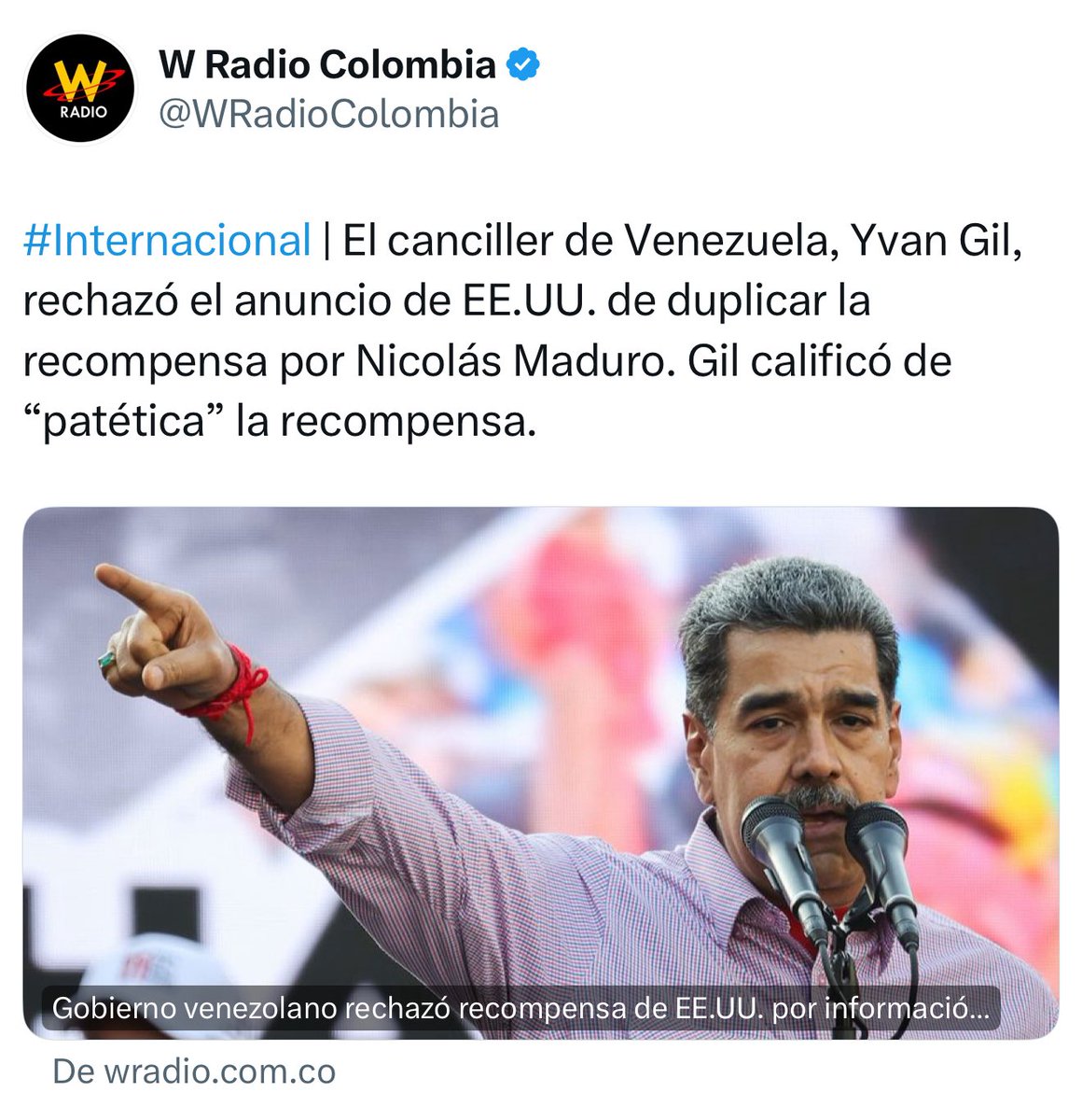 EEUU anuncia este #7Ag que duplica la recompensa por información sobre Nicolás Maduro.
El canciller venezolano, Yvan Gil, reaccionó calificando de “burda operación de propaganda política” el anuncio…