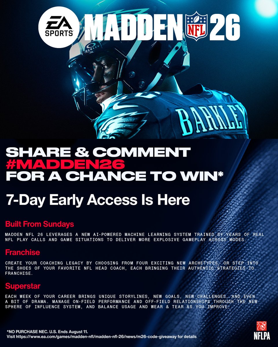 Cameron Magruder (@scootermagruder) on Twitter photo Giving away two copies each of <a href="/EAMaddenNFL/">Madden NFL 26</a> on PS5 and Xbox!!!
1) Comment #Madden26
2) Say which team you think will win the Super Bowl
3) Comment Xbox or PS5
Winner will be chosen tomorrow by 8pm ET Giving away two copies each of <a href="/EAMaddenNFL/">Madden NFL 26</a> on PS5 and Xbox!!!
1) Comment #Madden26
2) Say which team you think will win the Super Bowl
3) Comment Xbox or PS5
Winner will be chosen tomorrow by 8pm ET