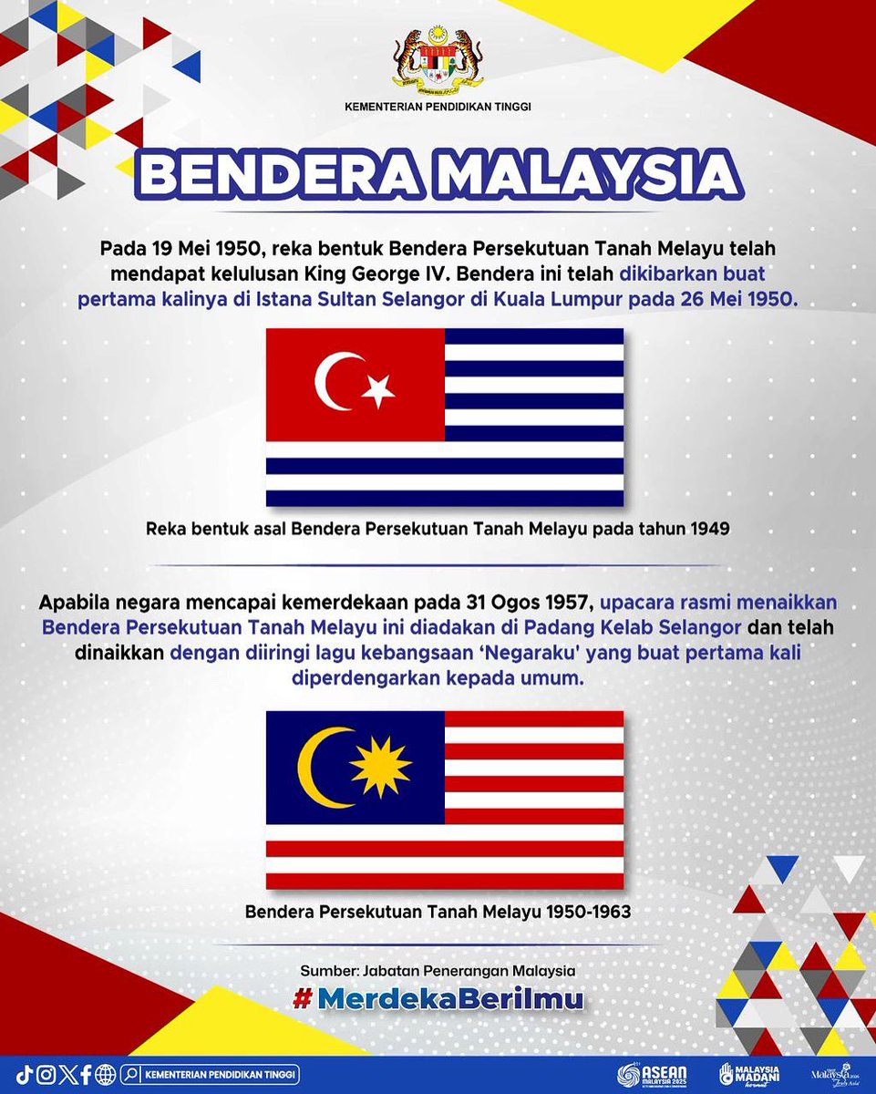 🇲🇾 BENDERA MALAYSIA 🇲🇾

Baca lanjut di : facebook.com/share/p/1Hc2GB…

📲 Ikuti kami untuk pelbagai perkongsian menarik #MerdekaBerilmu menjelang sambutan Hari Kebangsaan 2025!

<a href="/ZambryOfficial/">Zambry Abd Kadir</a> 
<a href="/MustaphaSakmud_/">MustaphaSakmud</a> 

#MalaysiaMADANI
#RancakkanMADANI
#MADANIBekerja