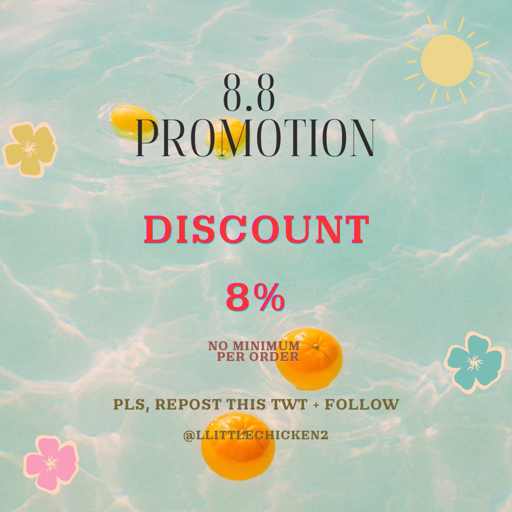 ⋆꙳ 8.8 Promotion !🫧

🫐 ลด 8 % ทุกออเดอร์ 🧊
🥣 ไม่มีขั้นต่ำ 🥣

  ꒰ เพียง retweet + follow ♡ᵎ ꒱
⋆꙳ now - 20 aug 25 🌟

#รับทําของแจก #รับทำโปสการ์ด #รับทําโปสเตอร์ #รับทําgiveaway 
#รับทำโฟโต้การ์ด #รับปริ้น #รูปติดบัตร #รับทําสติกเกอร์