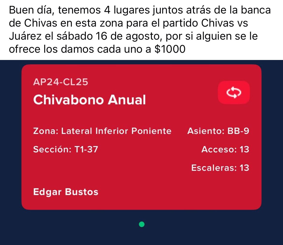 CarrEdma's tweet image. 4 lugares para Chivas vs Juárez @jeronimocamber2 para los que le piden piscacha allí están