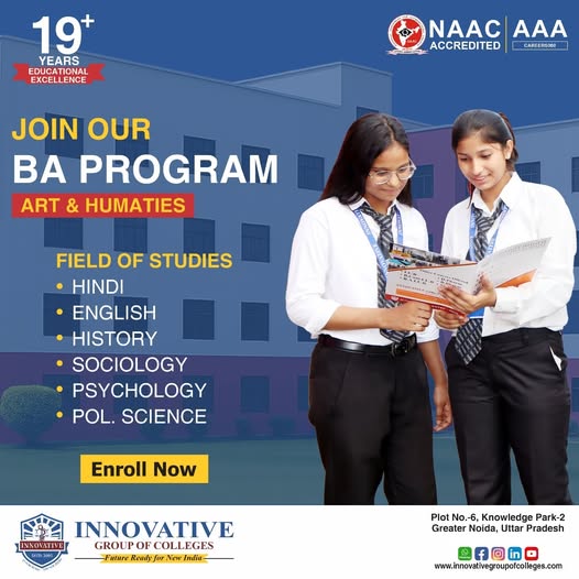 innovativeinst5's tweet image. Build a strong foundation for your future with our BA Program in Arts &amp;amp; Humanities at Innovative Group of Colleges!

19+ Years of Educational Excellence
NAAC Accredited | AAA Rated
Enroll Now and shape your future with the best!

innovativegroupofcolleges.com

#BAAdmissions #StudyArts