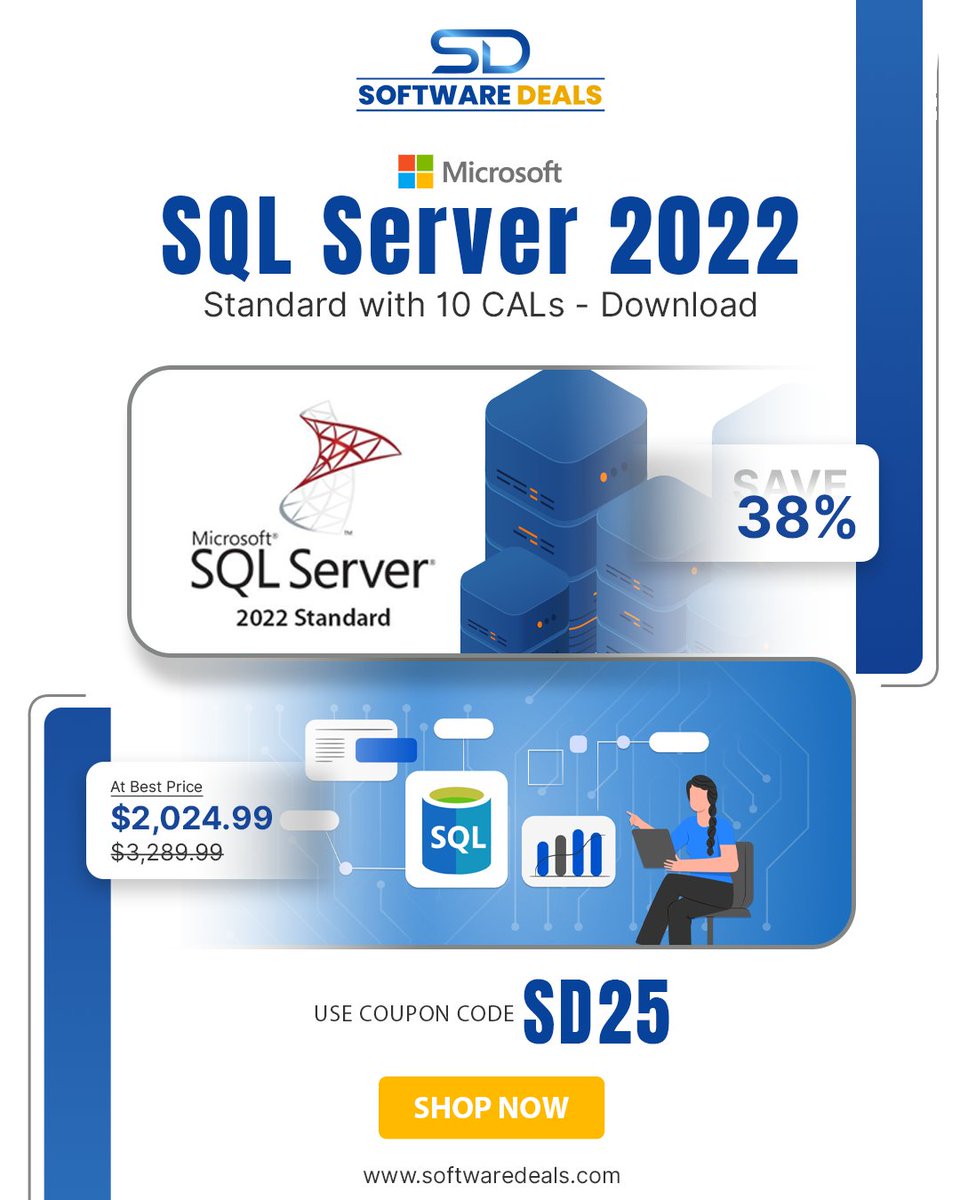 SoftwareDeals4's tweet image. 🚀 Upgrade your database power with Microsoft SQL Server 2022 Standard (10 CALs)!

💰 Save 38% – Now only $2,024.99!
📌 Use code SD25 to grab this deal today.

#SQLServer #DatabaseSolutions #MicrosoftSQL #SQL2022 #SoftwareDeals #TechUpgrade #ITSolutions