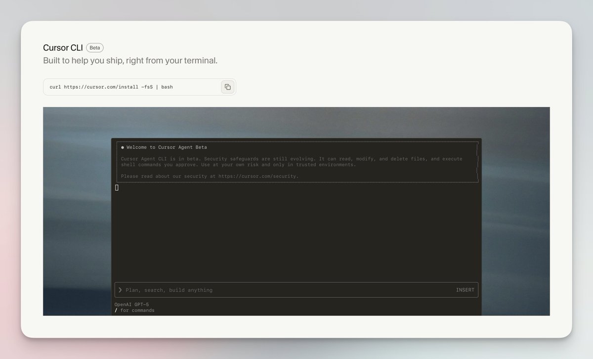 Cursor just launched their CLI, in case you missed it because of all the GPT-5 news. 😄