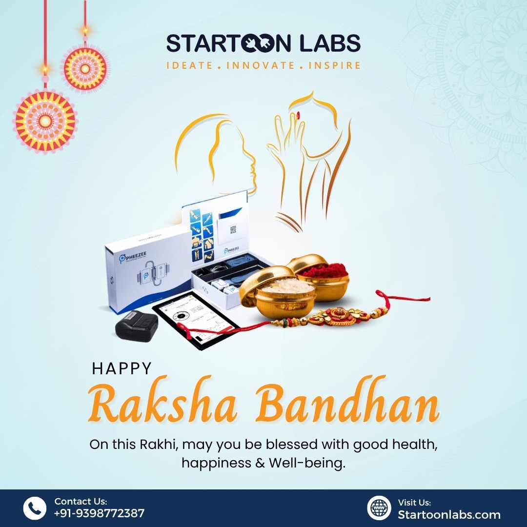 Celebrate this Raksha Bandhan with the gift of health and well-being! 

🌟 At Startoon Labs, we wish you and your loved ones a joyous occasion filled with happiness and vitality.

#RakshaBandhan2025 #HealthAndHappiness #InnovateForWellbeing #StartoonLabs #Pheezee #ISO13485