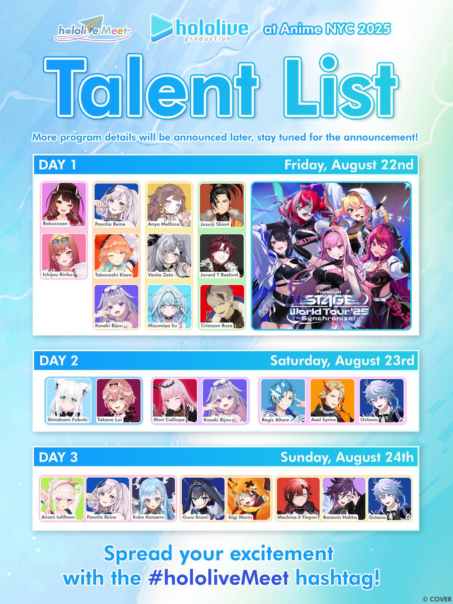 📢 PENGUMUMAN BOOTH hololive production @ Anime NYC📢

Tahun ini, booth hololive production (no. 1710) akan dimeriahkan oleh talent-talent dari hololive Indonesia! 

Bersama juga dengan hololive, hololive English, hololive DEV_IS, dan HOLOSTARS English! 🎉

Dari karaoke seru