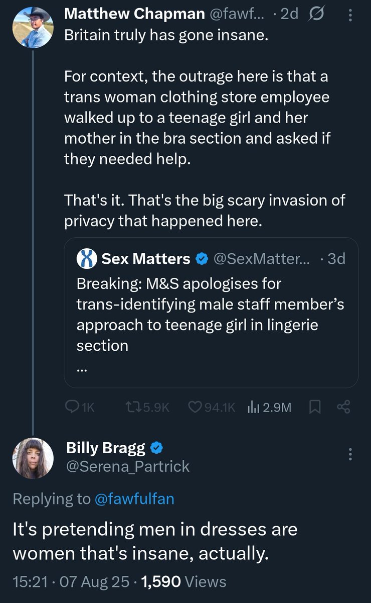 And he blocked me.

Because Matthew knows, just like everyone else knows, that the TERFs are right.