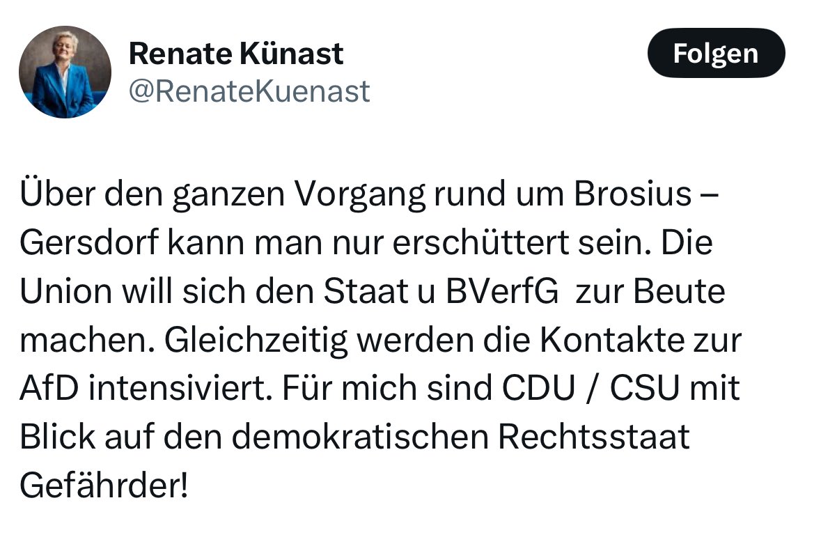 Gerald Ullrich (@g_ullrichfdp) on Twitter photo Wenn #DieGruenen nicht bekommen, was sie wollen, sind #CDUCSU also „mit Blick auf den demokratischen #Rechtsstaat Gefährder“. Darüber kann man nur erschüttert sein <a href="/RenateKuenast/">Renate Künast</a>. #BrosiusGersdorf Wenn #DieGruenen nicht bekommen, was sie wollen, sind #CDUCSU also „mit Blick auf den demokratischen #Rechtsstaat Gefährder“. Darüber kann man nur erschüttert sein <a href="/RenateKuenast/">Renate Künast</a>. #BrosiusGersdorf
