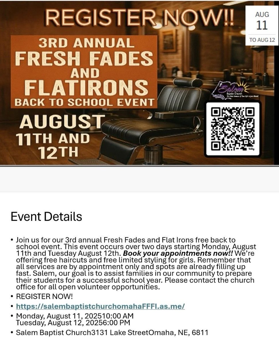 Community Event!  Aug 11-12th APPOINTMENT ONLY. Read the details below