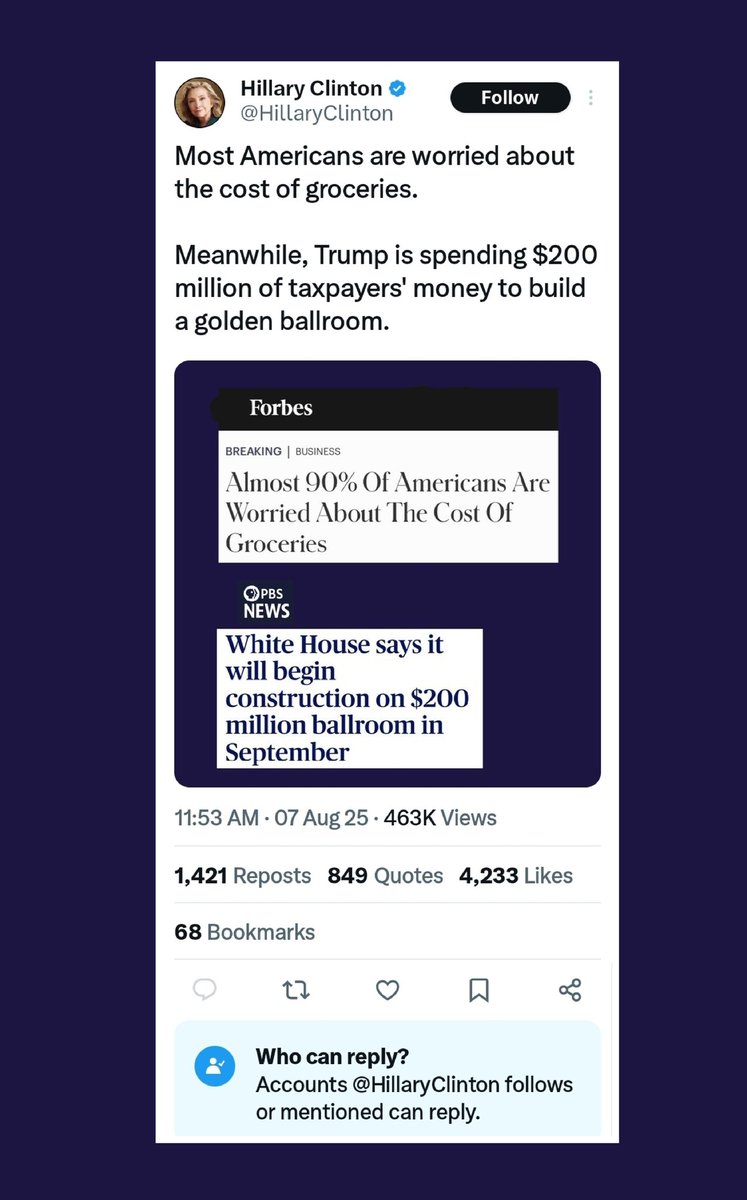 🇺🇸 & 🔥 (@flagandfire) on Twitter photo Classic Clinton. Lie, deflect, disappear.
<a href="/HillaryClinton/">Hillary Clinton</a> Hillary blocked replies because she’s hoping no one reads past the headline.
The ballroom?
Trump’s idea.
But it’s privately funded — not one cent of your tax money is paying for it.
She’s lying, and she knows it. Classic Clinton. Lie, deflect, disappear.
<a href="/HillaryClinton/">Hillary Clinton</a> Hillary blocked replies because she’s hoping no one reads past the headline.
The ballroom?
Trump’s idea.
But it’s privately funded — not one cent of your tax money is paying for it.
She’s lying, and she knows it.