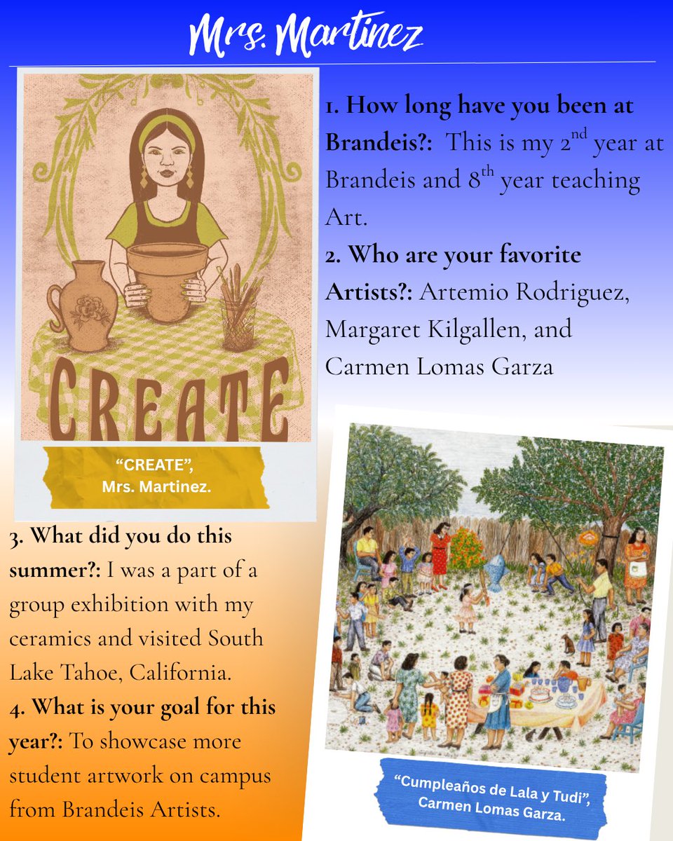 Looking forward to my 2nd year teaching at <a href="/NISDBrandeis/">Brandeis High School</a> and my 8th year teaching Art. I am excited to showcase more student art on campus as well as having my students enter more competitions! Can’t wait to meet my Bronco Artists on Monday. <a href="/NISD_FineArts/">Northside Fine Arts</a> <a href="/NISD/">Northside ISD</a>