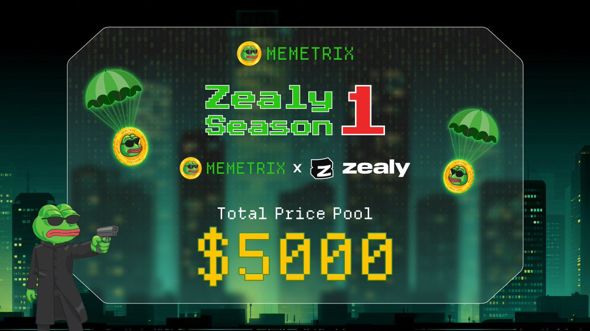 🪂 New Airdrop: Memetrix Coin ($MMXX) Is Giving Back  
💰 Prize Pool: $5,000 USDT for the Top 20 Contributors 
🎁 Bonus rewards for active frog fam 🐸💎 

📍 Join Here: zealy.io/cw/memetrix/qu… 
📆 Duration: Aug 1st – Dec 1st, 2025 
🧩 How to Join the Memetrix Airdrop  
✅ Join