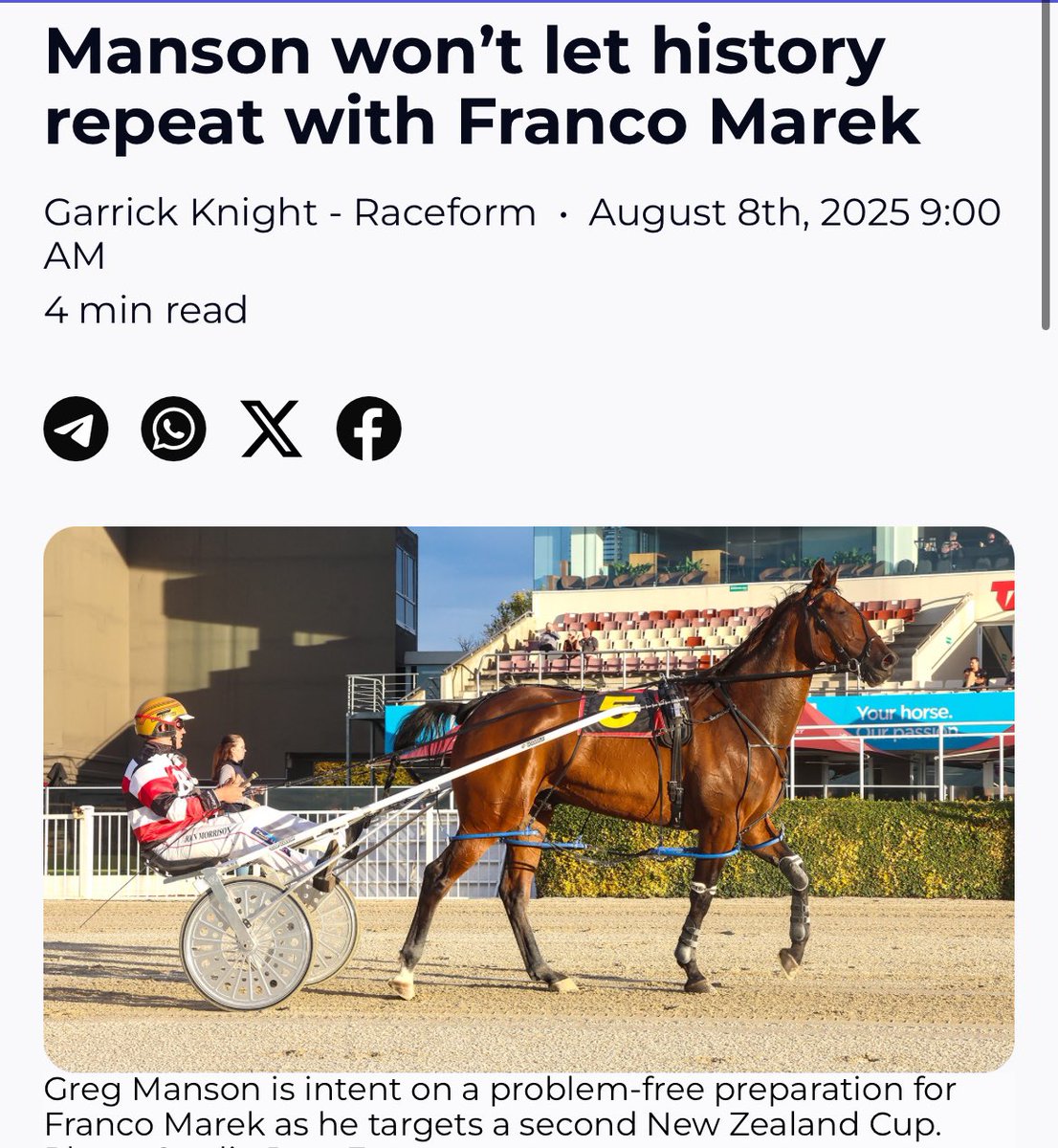 I spoke to Greg Manson about tonight's National Handicap favourite, Franco Marek.

trackside.co.nz/article/manson…