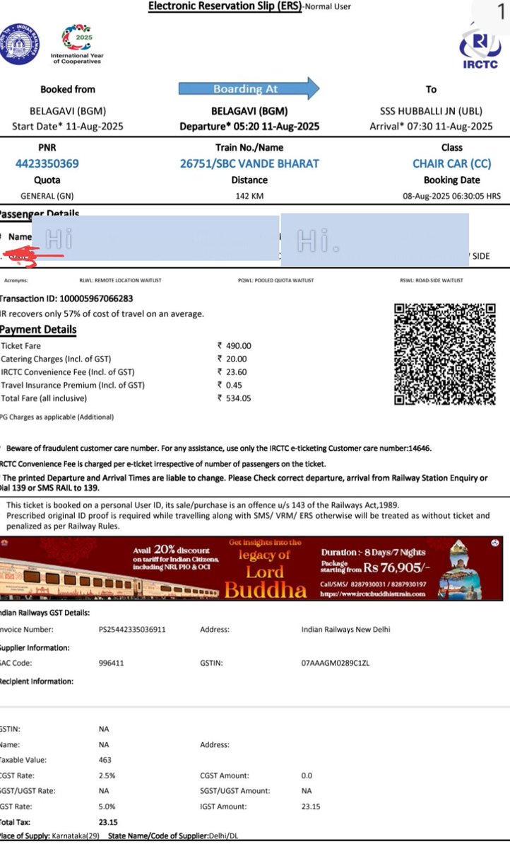 Belagavi VandeBharat Express's  probably the 1st ticket Booking ...