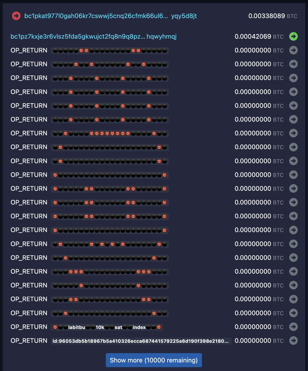 mononautical's tweet image. ah sweet, more man-made horrors beyond my comprehension!

✅ op_return ASCII art
✅ +10,000 other op_returns
✅ 42069 sats change output
✅ taproot annex says &quot;labitbu&quot;
✅ control block encodes animated labitbu webp
✅ oversized transaction (268.69 kvB)