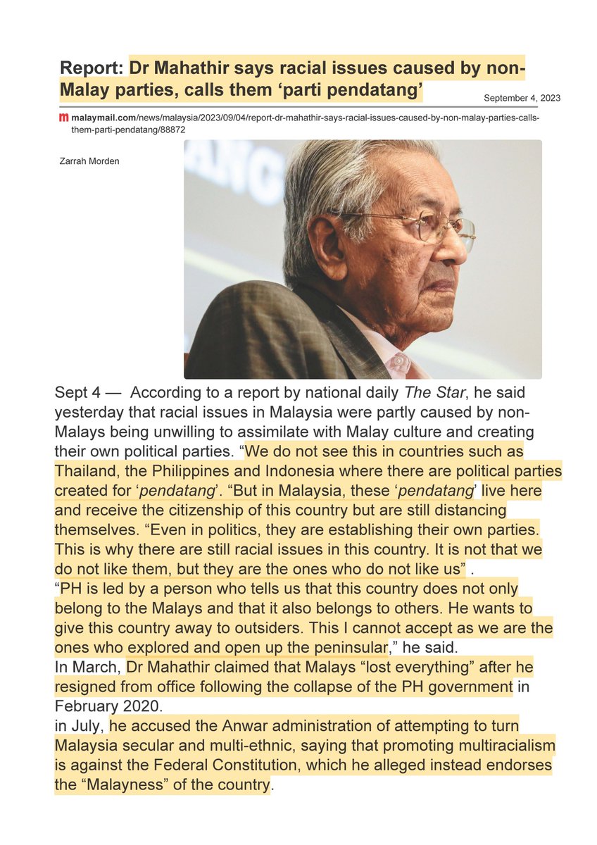 jameschin110's tweet image. This individual, harbouring deep animosity toward non-Malays, shaped the fate of 40% of Malaysia&apos;s population over 23 years. 
It’s troubling that many non-Malays still regard him as the greatest Malaysian politician and nationalist. 
While race politics didn’t originate with…