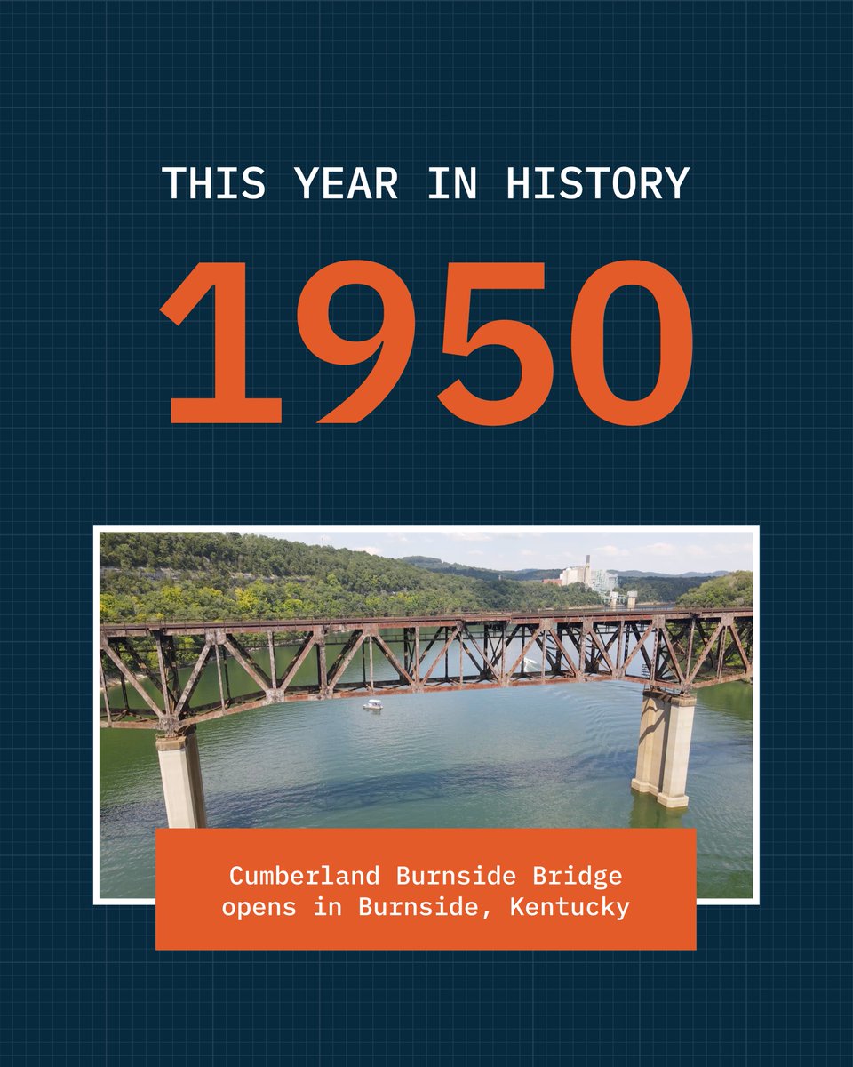 ModjeskiMasters's tweet image. In 1950, Formula One crowned its first World Drivers’ Champion and Jackie Robinson signed with the Dodgers. It was also the year the Cumberland Burnside Bridge opened. Seventy-five years later, this bridge is still going strong. Happy anniversary, Cumberland Burnside Bridge!