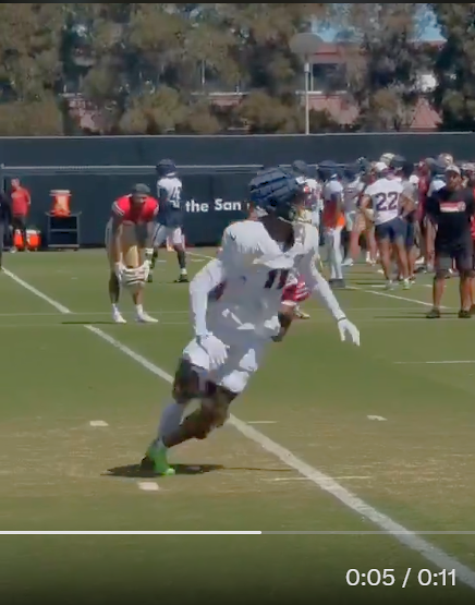 binarydk's tweet photo. @49ers If you watch in stopped frames at 0:04, the Denver receiver steps on Stout's foot with his inside leg (left leg).  Next step with his right at 0:05, he immediately loses his balance and falls.  FYI, a DB can jam a receiver within 5 yards within the rules. https://t.co/G1WrHtPz4W
