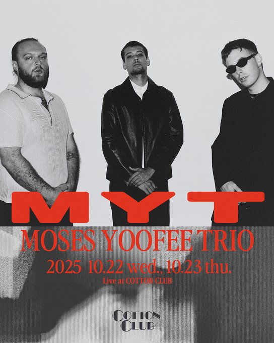 【Moses Yoofee Trio /MYT】

㊗来日！！！

ベルリン発の次世代ジャズ・コレクティヴ！北ヨーロッパ特有の洗練された空気、流れるような優美なメロディーと人力ドラムンベース、熱狂と静謐さを携えた記念すべきフルアルバムがニルス・フラーム主宰レーベルLEITERから登場！
morerecords.jp/?pid=183944247
