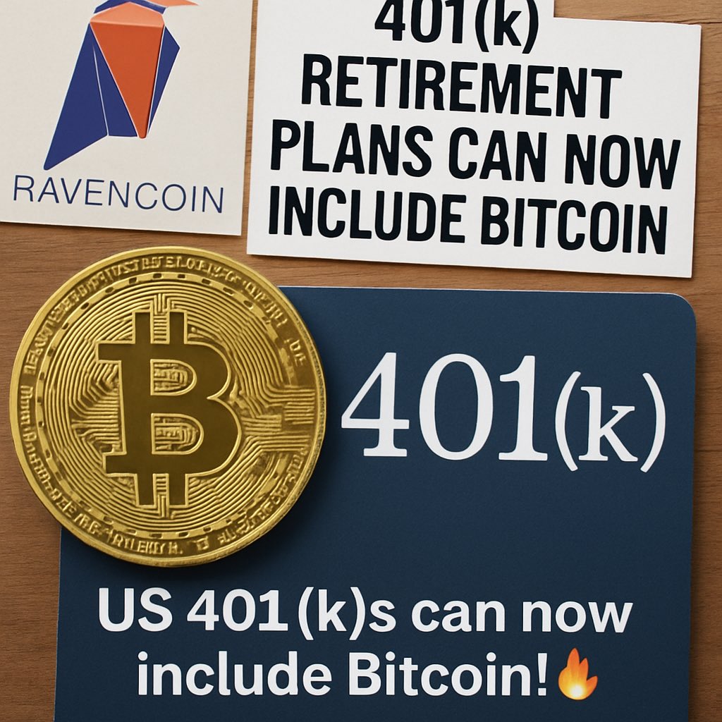 US 401(k)s can now include Bitcoin!🔥 Crypto is entering the retirement  mainstream. When institutional money flows in, asset-tokenization projects  like #Ravencoin ($RVN) could be next in the spotlight. #Ravencoin  #Robinhood #Tokenization @CoinbaseAssets @