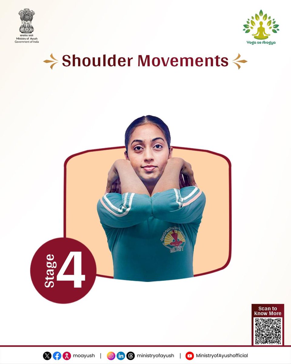 Shoulder movements are an essential part of yogic warm-up practices. They help ease stiffness, improve mobility, and activate the upper body, preparing you for deeper asanas with better posture and balance.

#CommonYogaProtocol #CYP #Yoga #Health #Fitness #Wellness
<a href="/PMOIndia/">PMO India</a> |