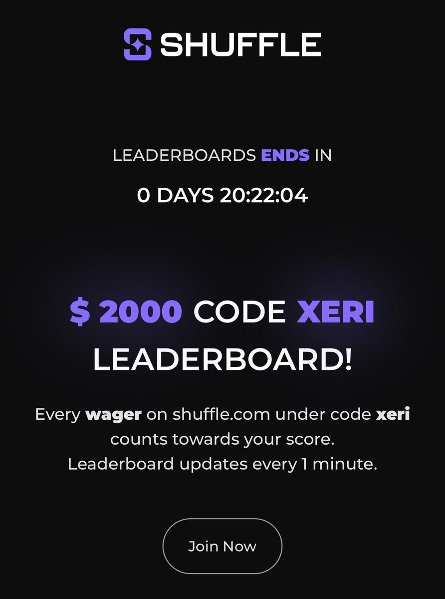 🎁 $50 GIVEAWAY 🎁

✅ Like &amp; RT + Tag a Friend

🏆 My $2,000 Leaderboard on <a href="/shufflecom/">Shuffle.com</a> is ending in less than 20 hours ⏰

🔗 Standings: xeriffer.com
💰 Code “xeri” on Shuffle if you want to join the leaderboard