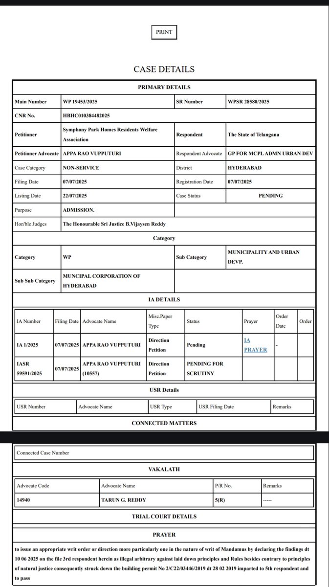 Symphony_Utd's tweet photo. @GHMCOnline @CommissionrGHMC - WP 19453/25 filed on 7 July praying Hon'ble HC of TG not to renew construction permission for plot-9, Symphony Park Homes Layout, Patancheru. 2/C22/03446/2019 renewed in hurry without response to WP. Adveresely impacting 900+ families. Revoke it. https://t.co/r3Z5nE33dE
