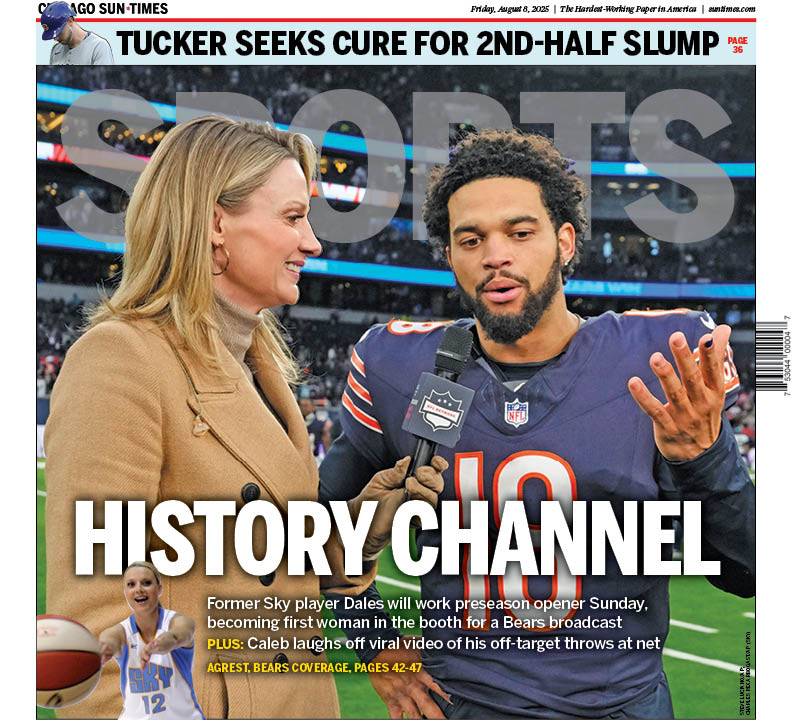 Sun-Times Sports (@suntimes_sports) on Twitter photo Back page for Friday. Our <a href="/JeffAgrest/">Jeff Agrest #🟦</a> reports on Stacey Dales and her historic gig Sunday. trib.al/h1FUwak Back page for Friday. Our <a href="/JeffAgrest/">Jeff Agrest #🟦</a> reports on Stacey Dales and her historic gig Sunday. trib.al/h1FUwak