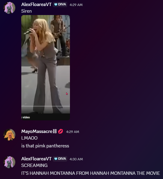 SicklySiren | IDOLOID VIRTUACONCERT 2025 (@sickly_siren) on Twitter photo That one time <a href="/AlexFloareaVT/">🧟🌸Alex Floarea🌸🧟</a> sent me hannah montana and I thought it was pinkpantheress That one time <a href="/AlexFloareaVT/">🧟🌸Alex Floarea🌸🧟</a> sent me hannah montana and I thought it was pinkpantheress