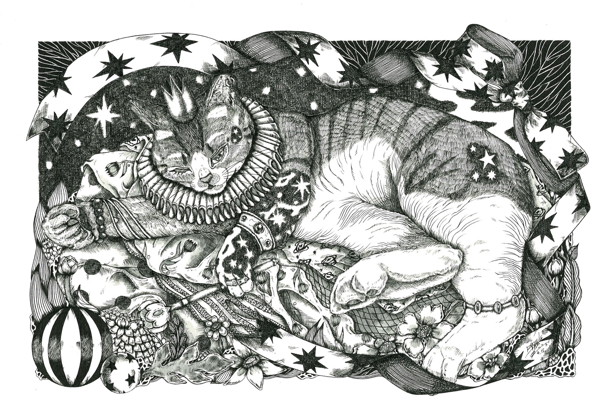 空*猫様 【第1弾　猫ちゃん大集合！】ペン画　原画　一点もの ペットのワンちゃんネコちゃん制作します。『いぬねこ