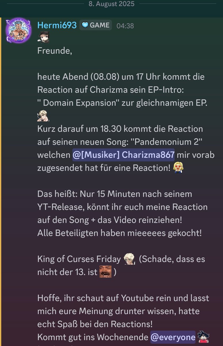 Hermi693's tweet photo. Heute wird wild!

#anime #animerap #deutschrap #rap #jjk #JujutsuKaisen #jujutsukaisensong #jjkontop #sukuna #mahoraga #kingofcurses #hermi693 #reaction #streamer #twitchstreamer #vtube #vtuber #vtubers #youtube #youtuber #youtubers #twitchde #nooption #gameforfun #animesong https://t.co/UHUYepdtQz