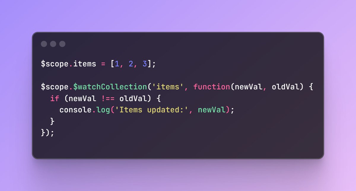 nrachabathuni's tweet image. Boost performance in large apps by using $watchCollection instead of deep $watch for lightweight array/object change detection.

✅ Great for real-time data updates

#AngularJS #JavaScript #WebDevelopment #Frontend