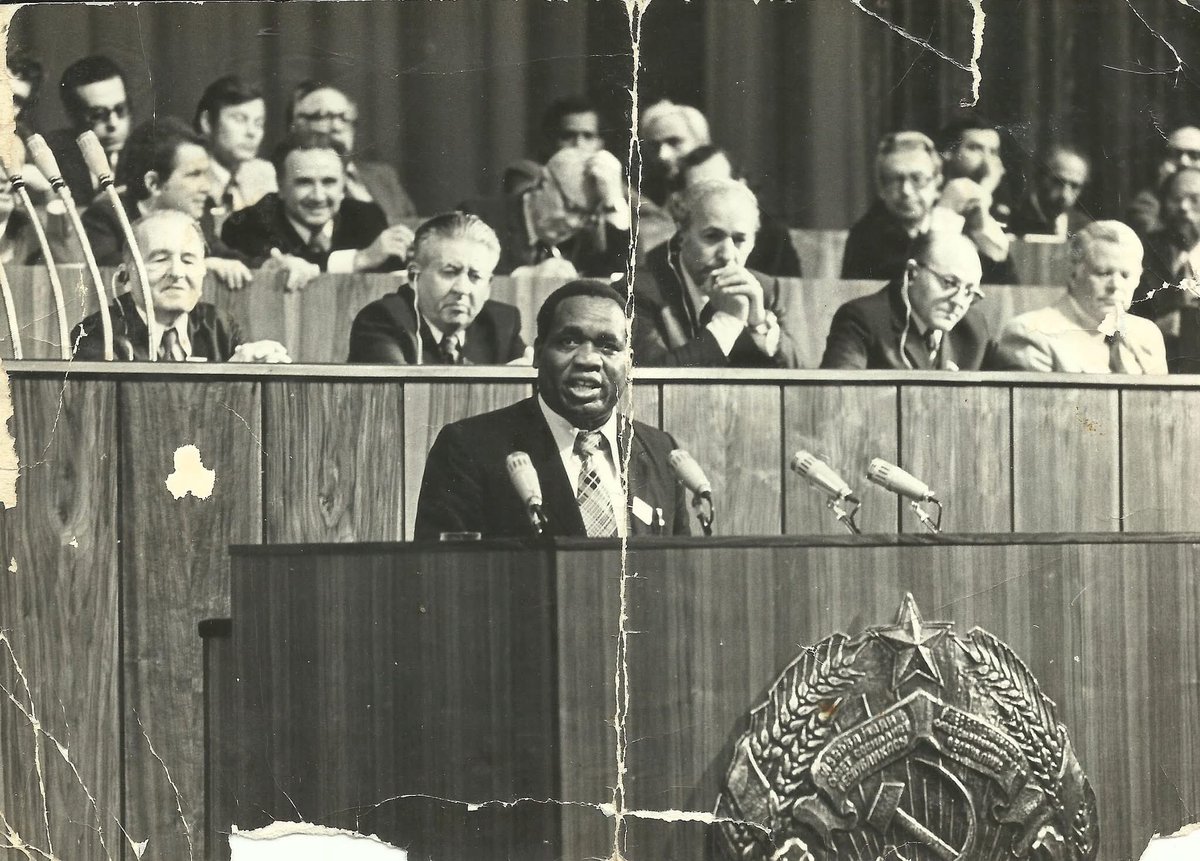 International Relations Secretary of the Zimbabwe African People's Union, ZAPU, TG Silundika addressing members of the Presidium of the Supreme Soviet, in Moscow, 1977. #KnowYourHeroes #TheseareourHeroes #Zimbabwe