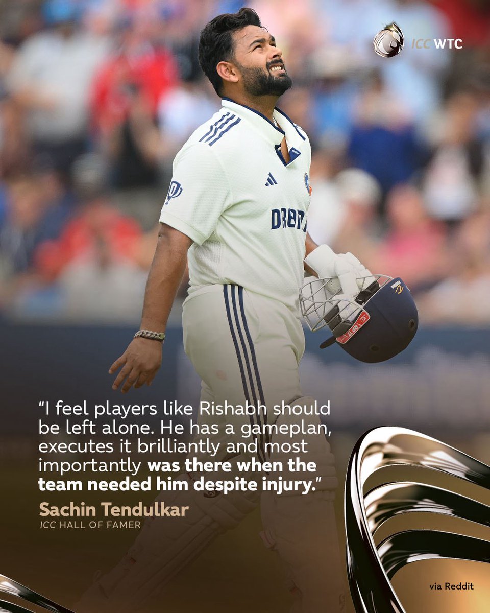 Rishabh Pant’s fearless batting style has the backing of India legend Sachin Tendulkar 🙌

#WTC27 | #ENGvIND | ✍️: icc-cricket.com/news/tendulkar…