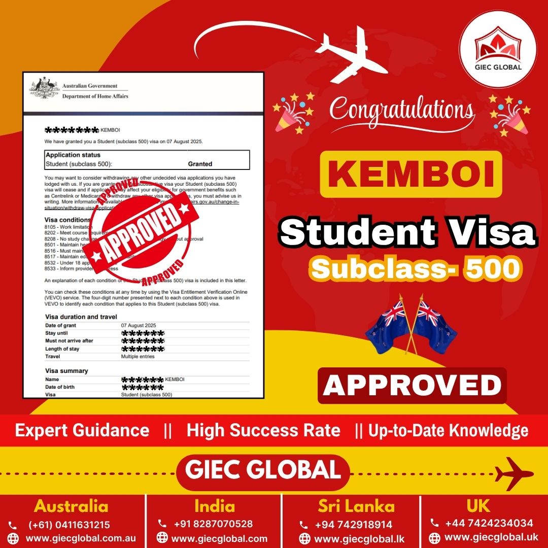 Giecglobal_'s tweet image. 🎉 Congratulations Kemboi! 🎓✨ Your Australia Student Visa (Subclass 500) is officially APPROVED! 🇦🇺📚 Wishing you success and amazing experiences ahead. 🚀 

📞 8287070528 📧 info@giecglobal.com
🌐 giecglobal.com/education/stud…

#StudentVisa #Subclass500 #AustraliaStudentVisa