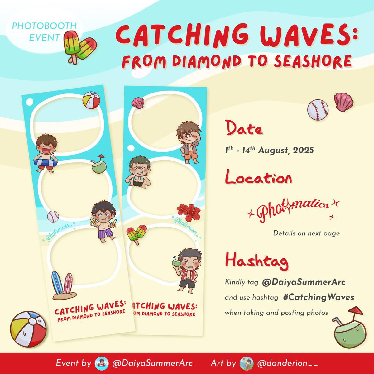 nintnoodle's tweet photo. Let's enjoy your summer with daiya boys! 🏖️☀️

Come and take photos with them at @photomaticsid 📸

Only available at photomatics until 14th August.

Share your moment with use hashtag #CatchingWaves and tag @DaiyaSummerArc 🏖️ https://t.co/hHI9PnRX2F