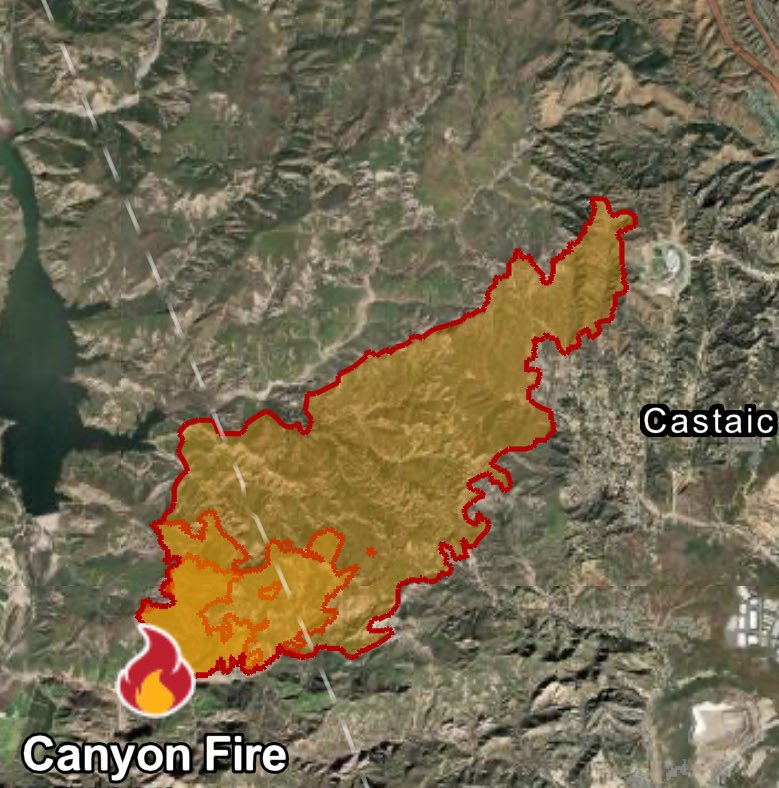 OES Intel 24 has Mapped the #CanyonFire at 4,856 acres, will post a better image later.