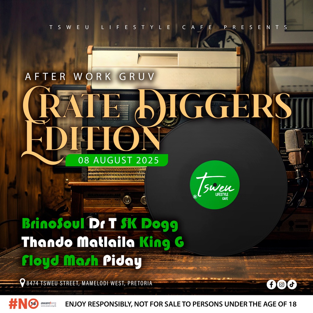 Flaka tonight✊🏿
After Work Gruv - 'Crate Diggers Edition'
Pressing ▶️ at 20h30
📍 <a href="/TsweuLifestyle/">Tsweu Lifestyle Cafe</a> 
#deephouse
