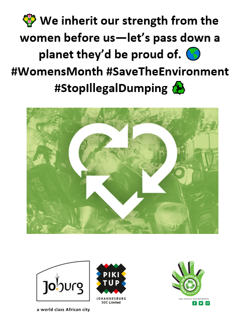 CleanerJoburg's tweet image. TGIF JOZI!💐We inherit our strength from the women before us—let’s pass down a planet they’d be proud of. 🌎 #WomensMonth #SaveTheEnvironment #StopIllegalDumping ♻️ @CityofJoburgZA