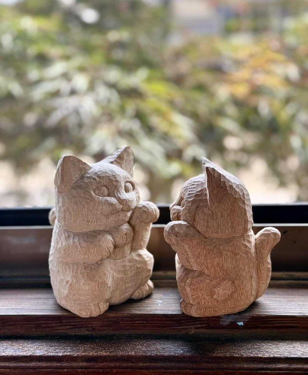【一点物】花房さくら ねこ 猫 木彫作品 花房さくら木彫展「猫、牛窓ニテ～星ヲモッテシュウゴウ
