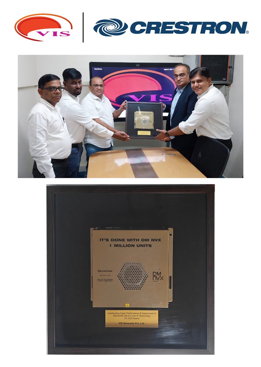 VISNETWORKS's tweet image. 🏆 We’re proud to share that VIS Networks has been awarded the Crestron Award for ‘Outstanding AV over IP Sales & Deployment’ for H1 2025!
This recognition reflects the dedication, innovation, and technical excellence our team brings to every AV solution we design and deliver!