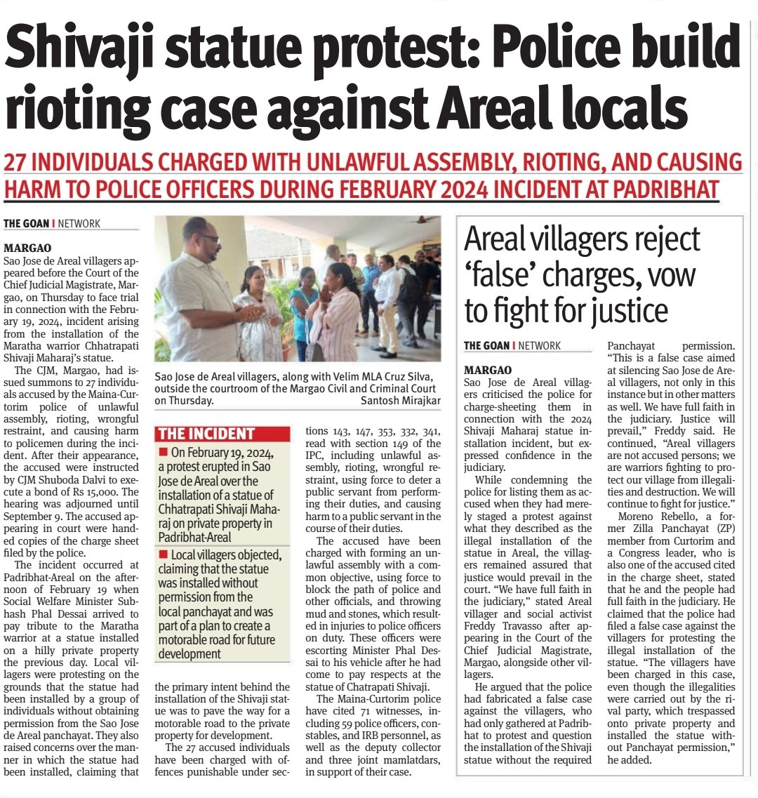 thegoanonline's tweet image. THE GOAN | #Shivaji statue #protest: Police build #rioting case against Areal locals

Read more: thegoan.net/goa-news/shiva…

#Goa #News #Headlines