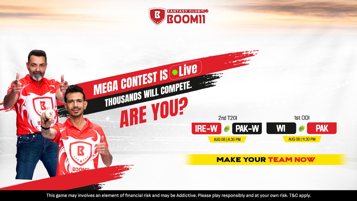 official_boom11's tweet image. 🎯 Back-to-Back Cricket Thrillers!

📅 August 8 – DOUBLE the Action, DOUBLE the Thrill

👩‍🦰 IRE-W vs PAK-W – 8:30 PM
🧢 WI vs PAK – 11:30 PM

#JoinMegaContest #Boom11Fantasy #FantasySportsApp #YeGameHaiLegendska