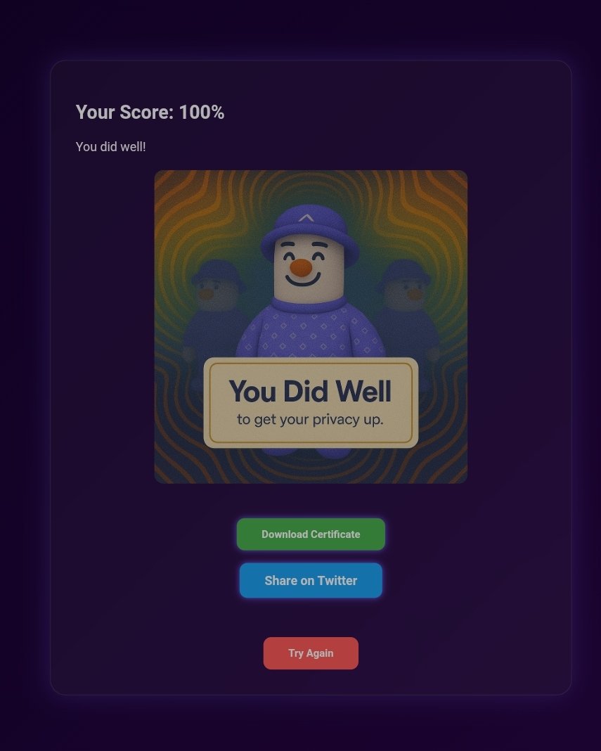 I scored 100% in the Aztec Privacy Quiz 🛡️
Can you beat that? <a href="/aztecnetwork/">Aztec</a>

Test your level of knowledge on ZK and Aztec with the below link
aztec-quiz.vercel.app