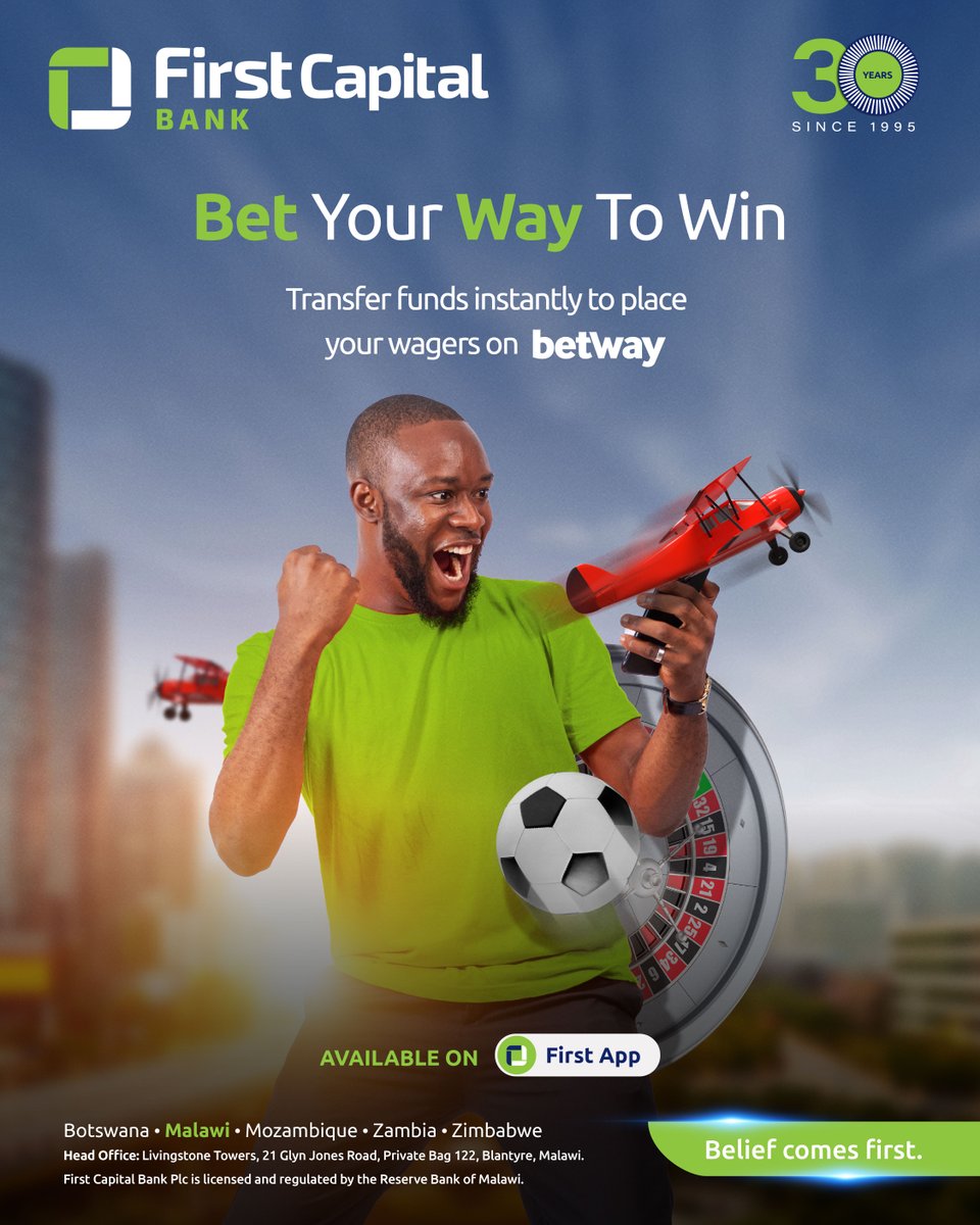 Bet your way. Kungani tiketi mosavuta potumiza ndalama ku Betway kuchokera ku akaunti yanu pogwiritsa ntchito First Capital Bank App.

#firstcapitalbank #beliefcomesfirst #30mbambande