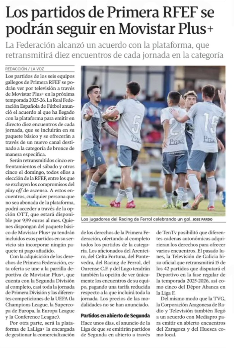 🦋 Oscar Sánchez Feijóo (@oscarsanchez) on Twitter photo Los partidos de <a href="/Primera_RFEF/">Primera Federación Versus e-Learning</a> se podrán seguir a través de <a href="/MovistarPlus/">Movistar Plus+</a>
Los aficionados del <a href="/CD_Arenteiro/">CD Arenteiro</a> , del <a href="/RCCelta/">Celta</a> Fortuna, del <a href="/PontevedraCFSAD/">Pontevedra CF 🦴</a> , del <a href="/racingferrolsad/">Racing Club Ferrol</a>, del <a href="/Ourense_CF/">Ourense CF</a> y del <a href="/CDeportivoLugo/">Club Deportivo Lugo 🪓</a> tendrán también la opción de ver únicamente los encuentros de Los partidos de <a href="/Primera_RFEF/">Primera Federación Versus e-Learning</a> se podrán seguir a través de <a href="/MovistarPlus/">Movistar Plus+</a>
Los aficionados del <a href="/CD_Arenteiro/">CD Arenteiro</a> , del <a href="/RCCelta/">Celta</a> Fortuna, del <a href="/PontevedraCFSAD/">Pontevedra CF 🦴</a> , del <a href="/racingferrolsad/">Racing Club Ferrol</a>, del <a href="/Ourense_CF/">Ourense CF</a> y del <a href="/CDeportivoLugo/">Club Deportivo Lugo 🪓</a> tendrán también la opción de ver únicamente los encuentros de