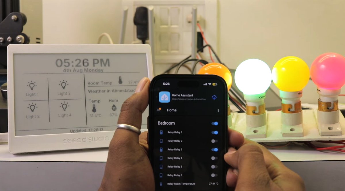 seeedstudio's tweet image. All your smart home data — on one sleek ePaper display🤖🏠
@IMtechiesms uses multiple Seeed Home Assistant–ready devices + @home_assistant to control lights, track temp & humidity, weather & time — all on a sleek 7.5” E-Paper display powered by XIAO ESP32C3.
👀Watch the video…