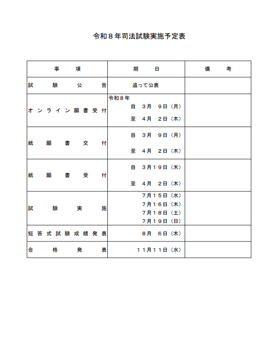 2026年（令和8年）司法試験の実施日程等が公表されています🍀 いよいよ