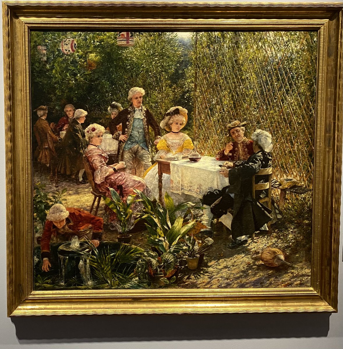 Kawa, spacer potem gdyż pies śpi. Także miłego piątku i spokojnego. Kojący obraz dla Państwa. Nigdy się nie znudzi.
Dzień dobry!

Aleksadnder Gierymski, "W altanie", 1882 rok.